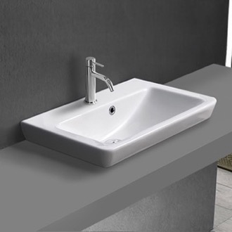 Bathroom Sink Drop In Sink in Ceramic, Modern, Rectangular CeraStyle 068000-U/D